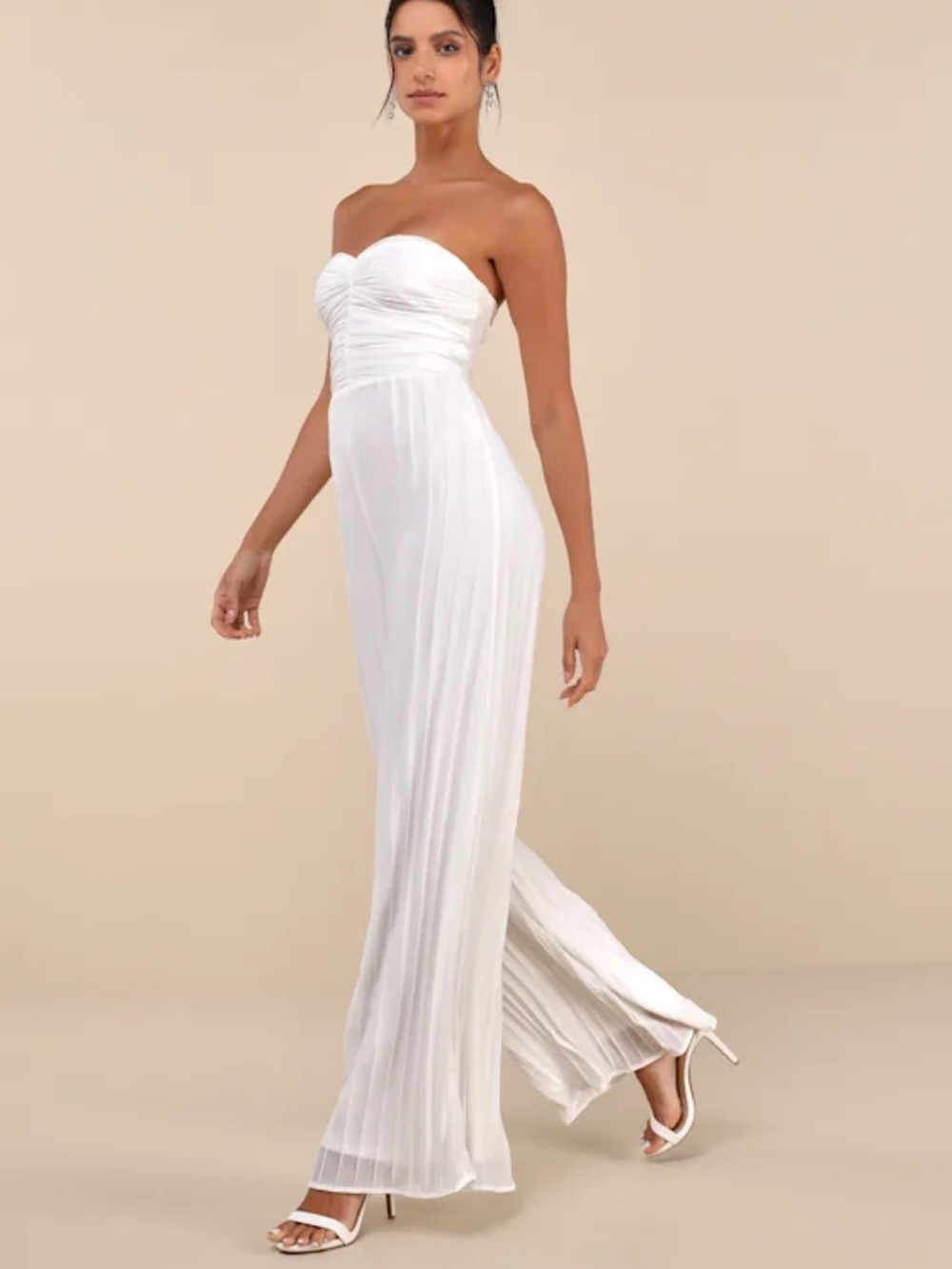 Lulus NWT Certainly Charming White Pleated Strapless Wide-Leg Jumpsuit size XS